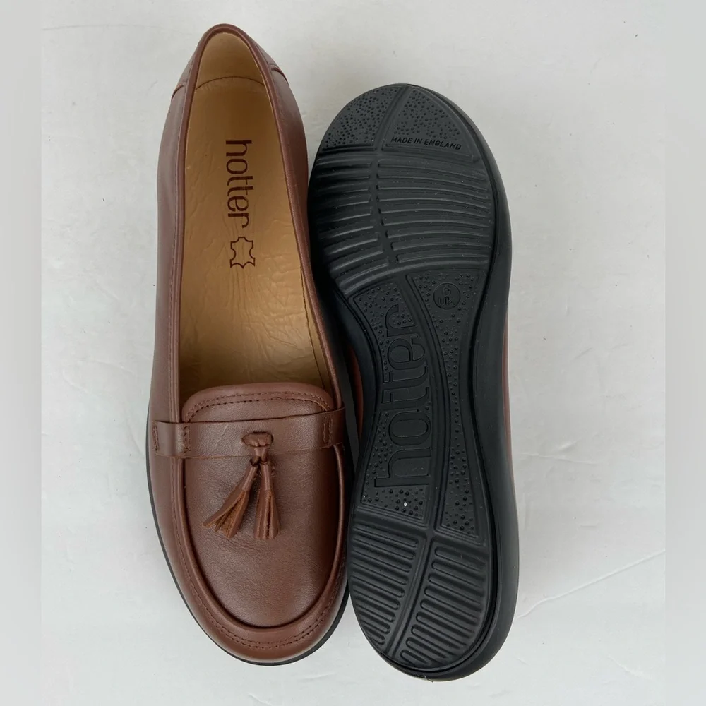 Hotter Alice Women's Tassel Loafers Size 8 Color Brown Leather Preppy‎ Career